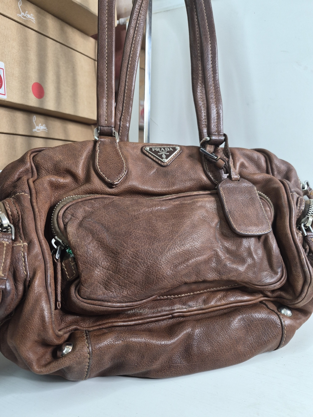Prada Cargo Brown Leather Shoulder Bag